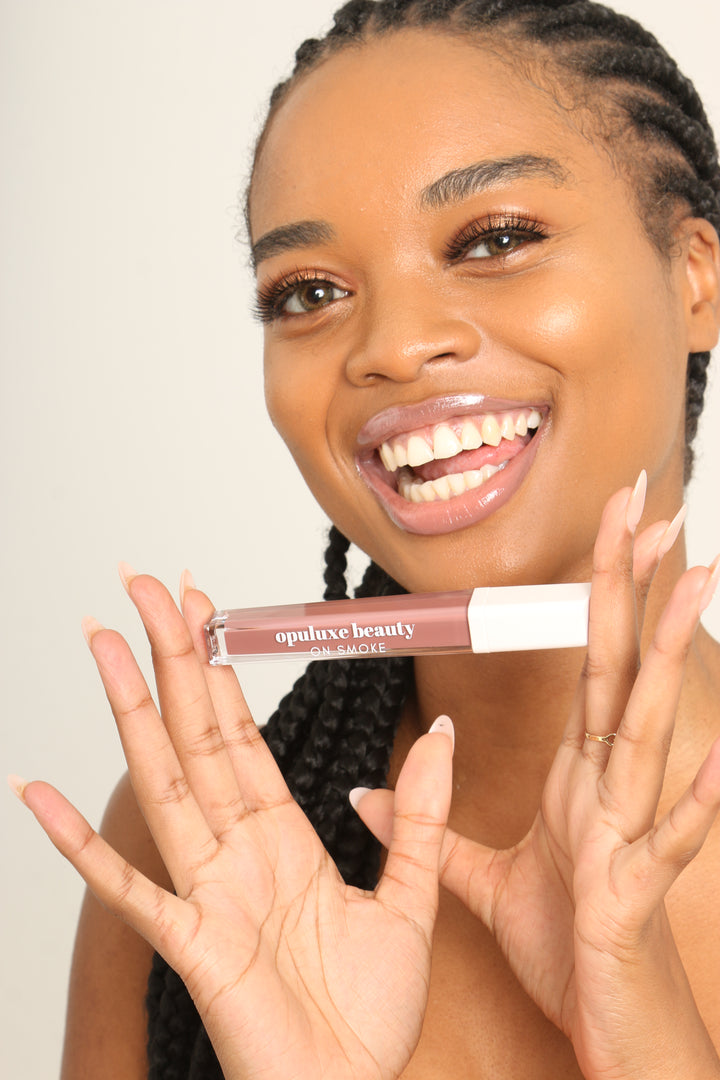 On smoke Lip Gloss Haute Lipgloss creamy pigmented non-sticky smokey brown Opuluxe Beauty®