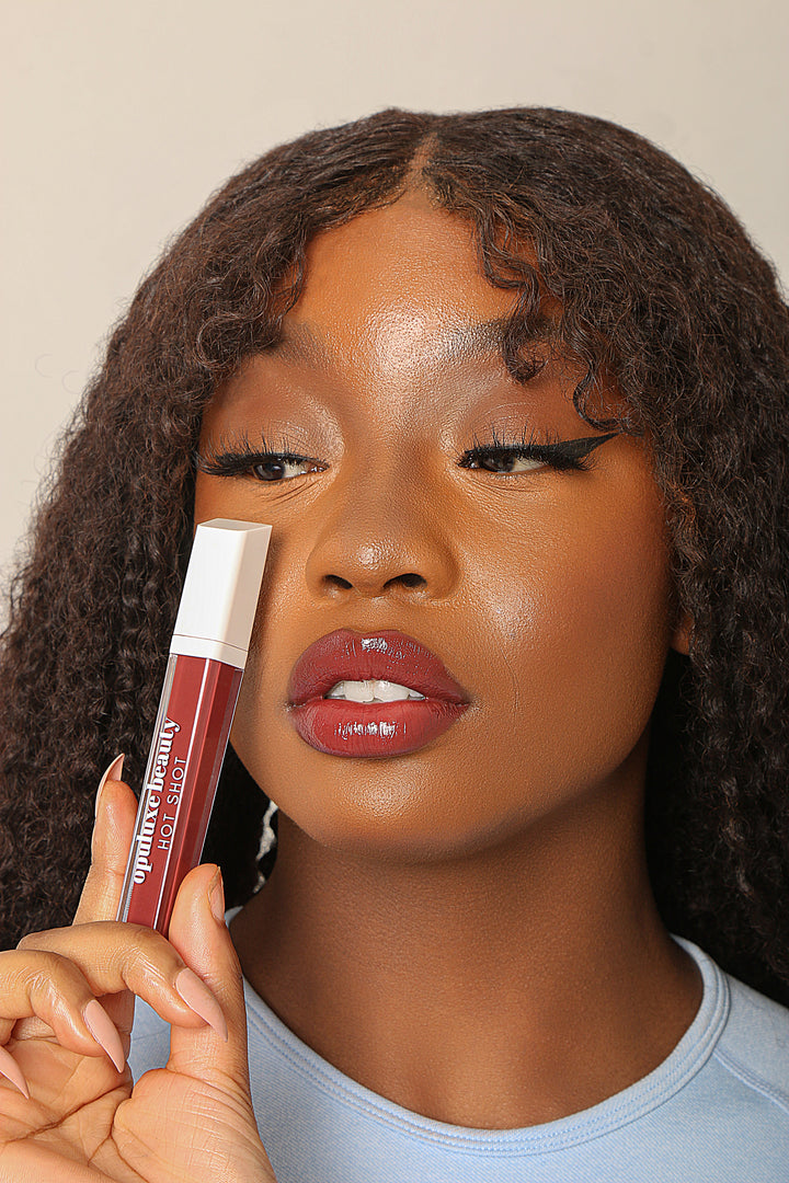 hot shot Haute lipgloss raisin sangria shade creamy pigmented non-sticky Opuluxe Beauty®