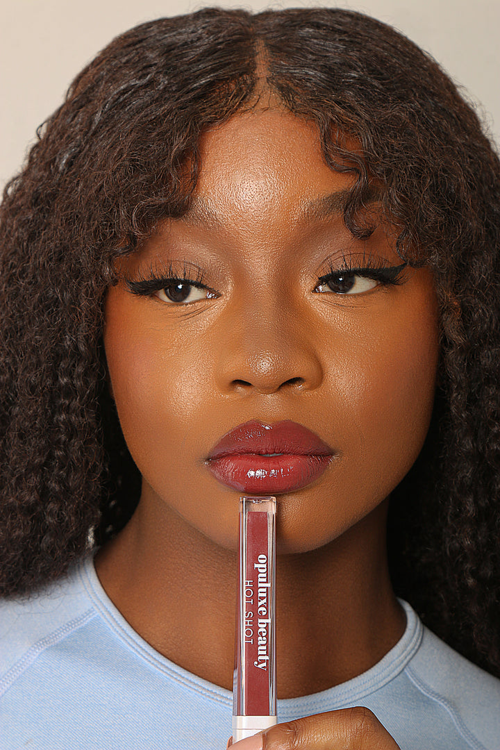 hot shot Haute lipgloss raisin sangria shade creamy pigmented non-sticky Opuluxe Beauty®